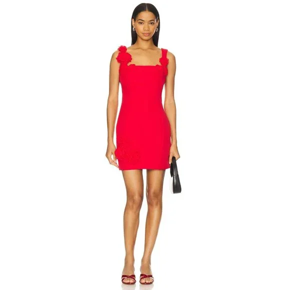 New Elliatt Trompe Mini Dress Red 3D Floral Size L - Picture 2 of 11
